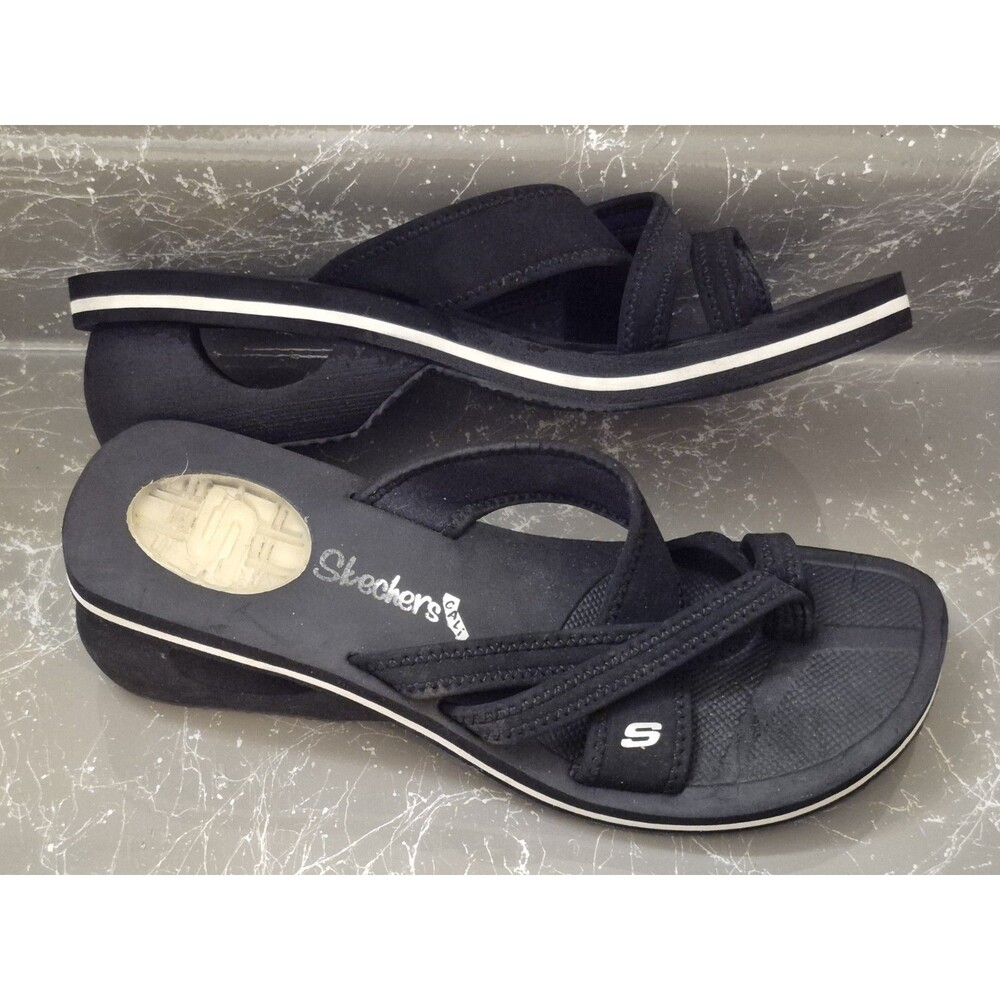 Skechers Cali Women's Sandals Black Wedge Slip-On,Size 8